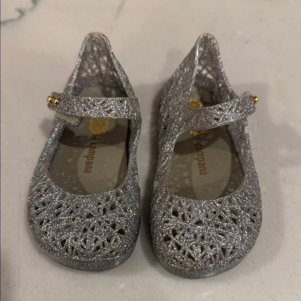 Mini Melissa Sparkly Silver Dress Shoes